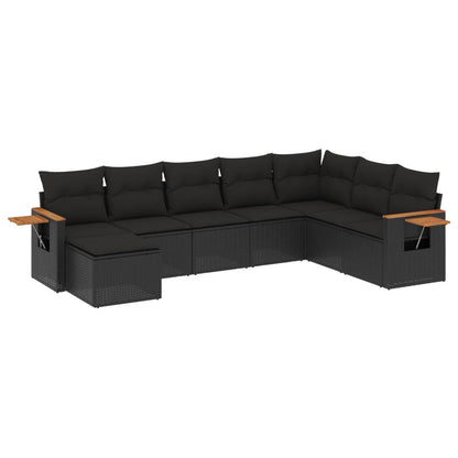 Set Divani da Giardino con Cuscini 8 pz Nero in Polyrattan | homemem39