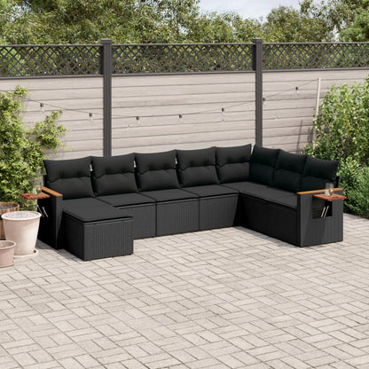 Set Divani da Giardino con Cuscini 8 pz Nero in Polyrattan | homemem39