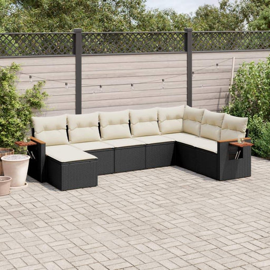 Set Divani da Giardino con Cuscini 8 pz Nero in Polyrattan - homemem39