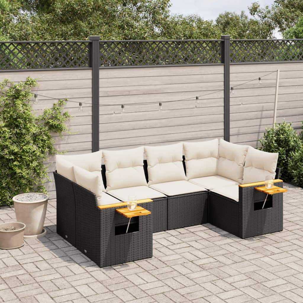 Set Divano da Giardino 6 pz con Cuscini Nero in Polyrattan - homemem39
