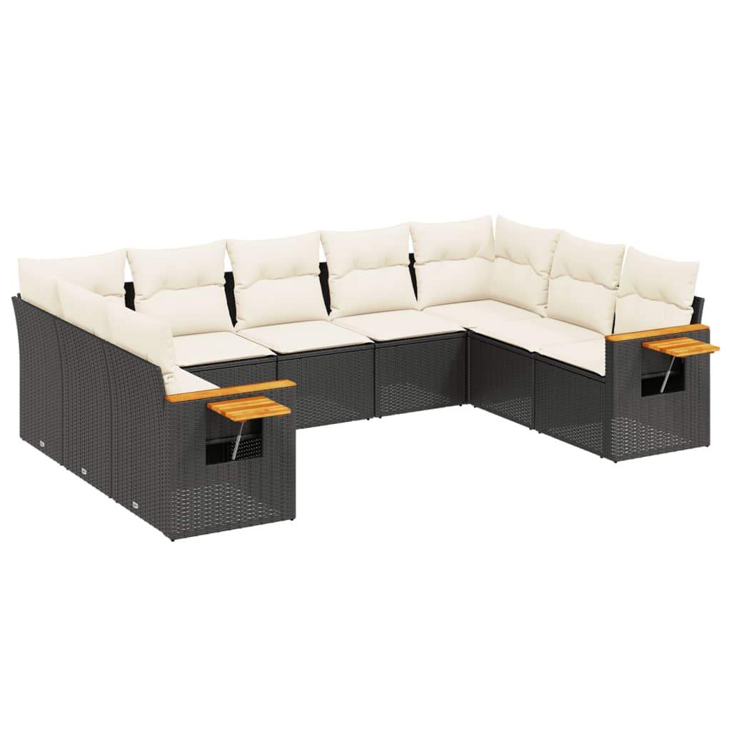 Set Divani da Giardino 9 pz con Cuscini Nero in Polyrattan - homemem39