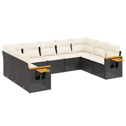 Set Divani da Giardino 9 pz con Cuscini Nero in Polyrattan - homemem39
