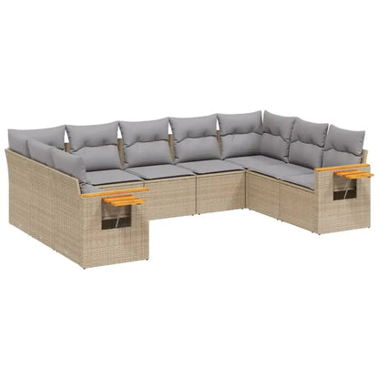 Set Divano da Giardino 9 pz con Cuscini Beige in Polyrattan - homemem39