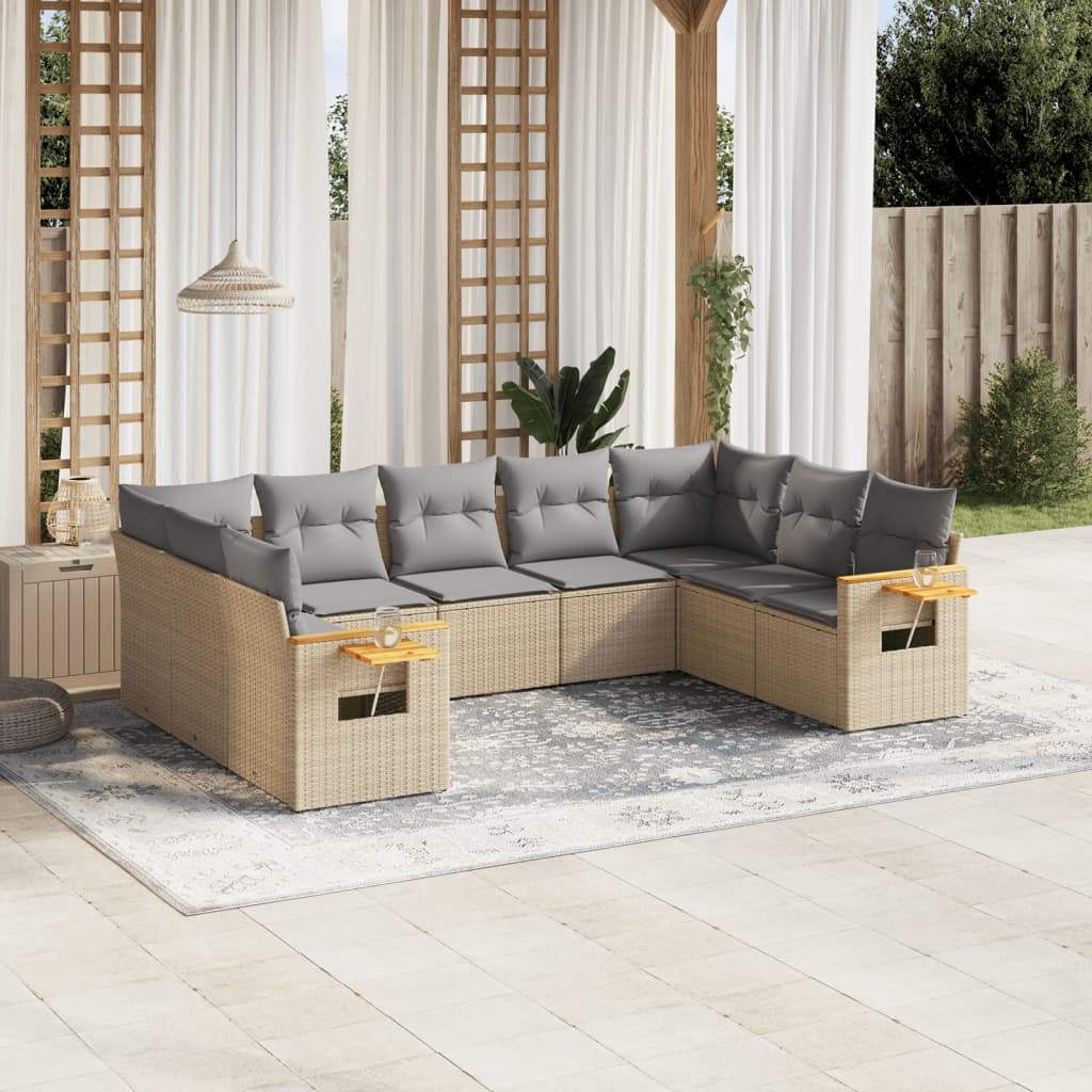 Set Divano da Giardino 9 pz con Cuscini Beige in Polyrattan - homemem39