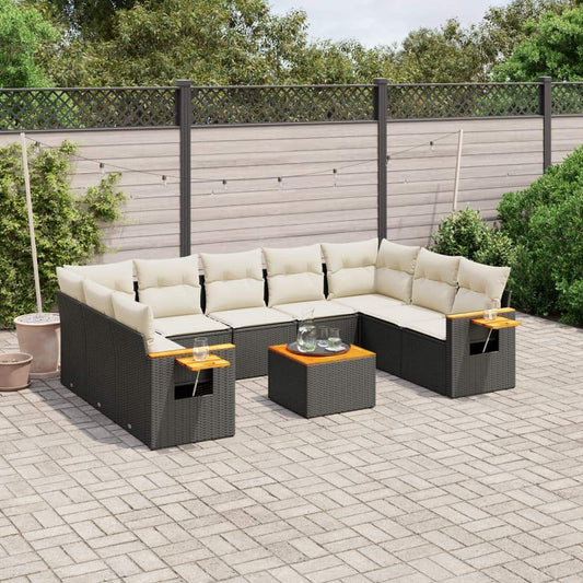 Set Divani da Giardino 10pz con Cuscini in Polyrattan Nero - homemem39