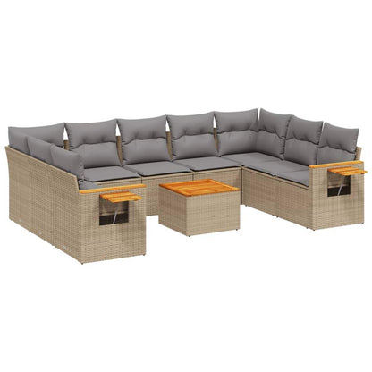 Set Divano da Giardino 10 pz con Cuscini Beige in Polyrattan - homemem39