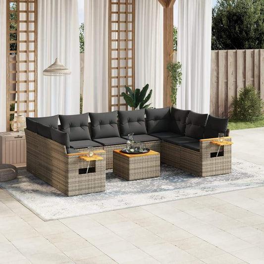 Set Divano da Giardino 10 pz con Cuscini Grigio in Polyrattan - homemem39
