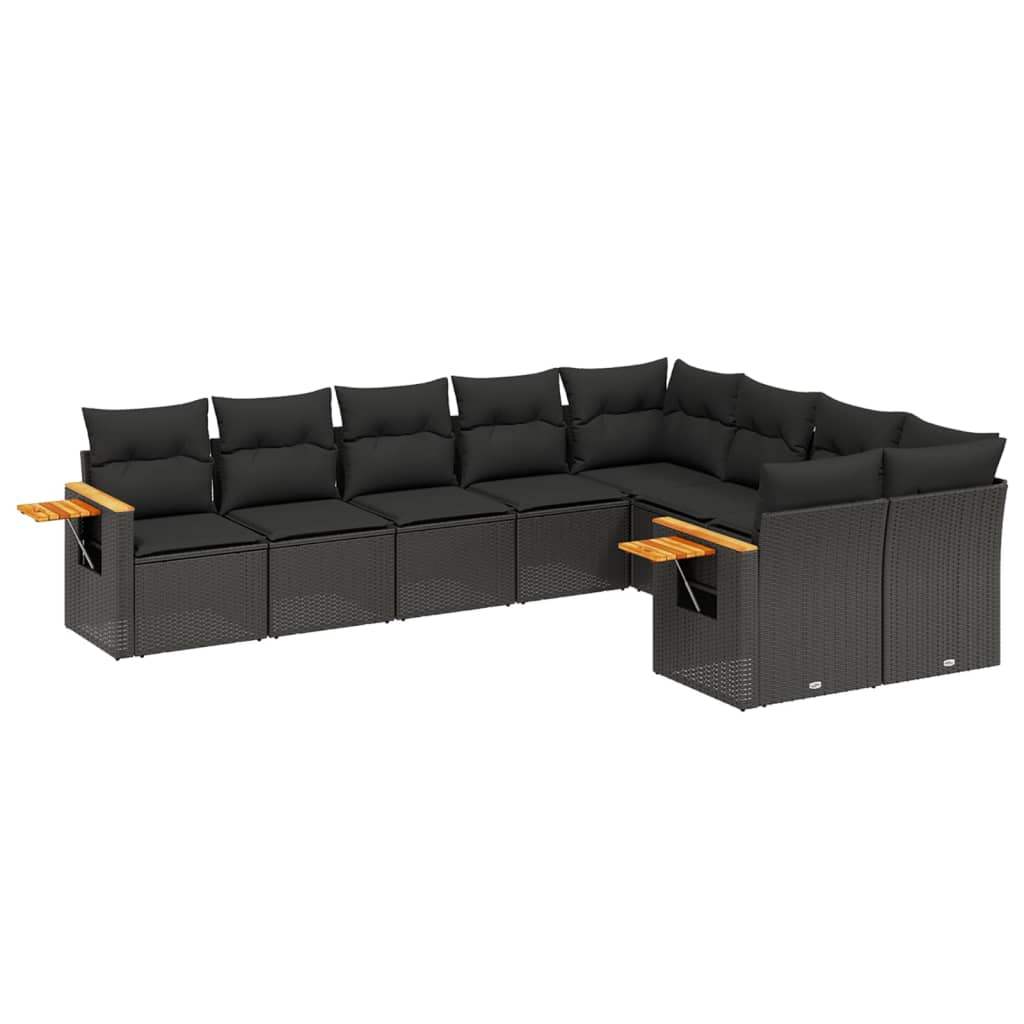 Set Divani da Giardino 9 pz con Cuscini Nero in Polyrattan - homemem39