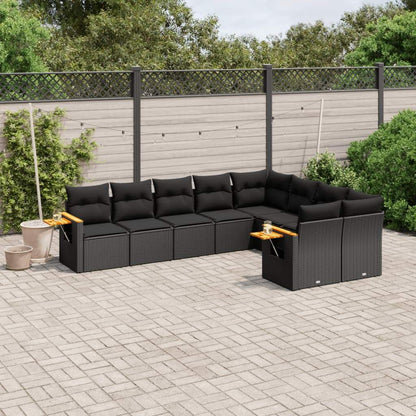 Set Divani da Giardino 9 pz con Cuscini Nero in Polyrattan - homemem39