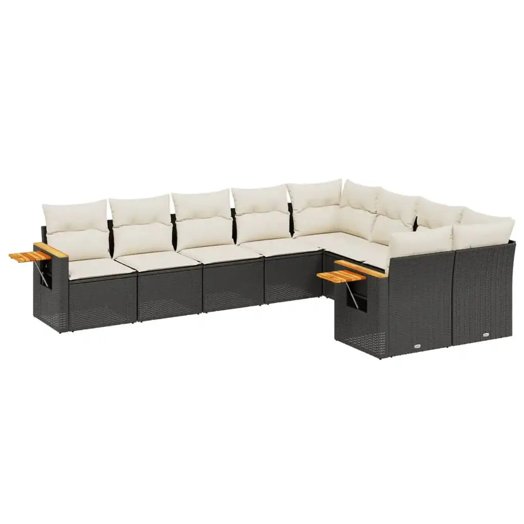 Set Divani da Giardino 9 pz con Cuscini Nero in Polyrattan - homemem39