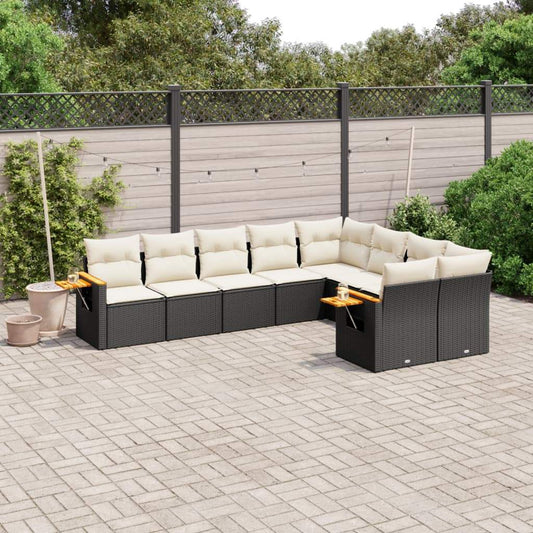 Set Divani da Giardino 9 pz con Cuscini Nero in Polyrattan - homemem39