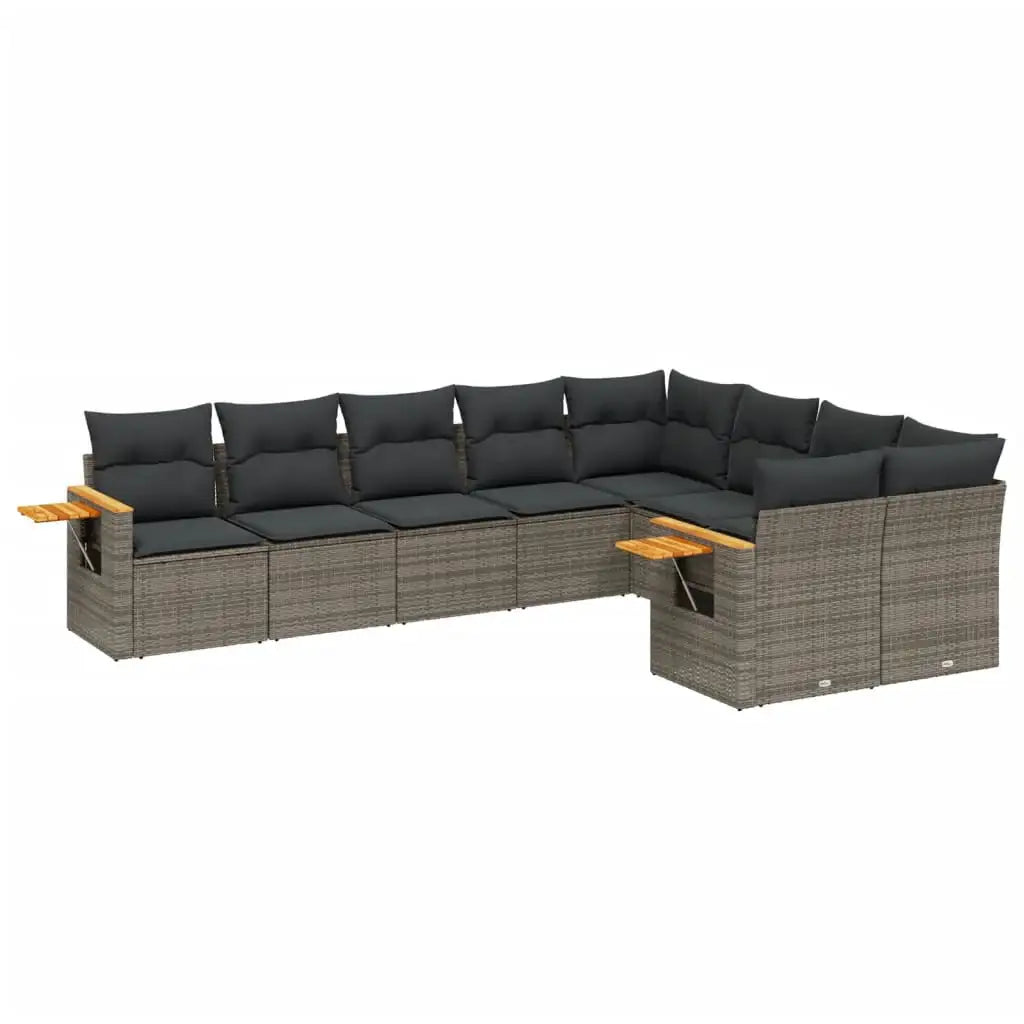 Set Divano da Giardino 9 pz con Cuscini Grigio in Polyrattan - homemem39