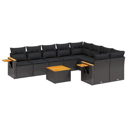 Set Divani da Giardino 10pz con Cuscini in Polyrattan Nero - homemem39