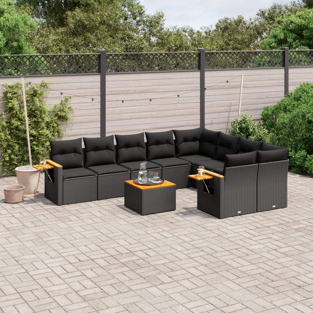 Set Divani da Giardino 10pz con Cuscini in Polyrattan Nero - homemem39