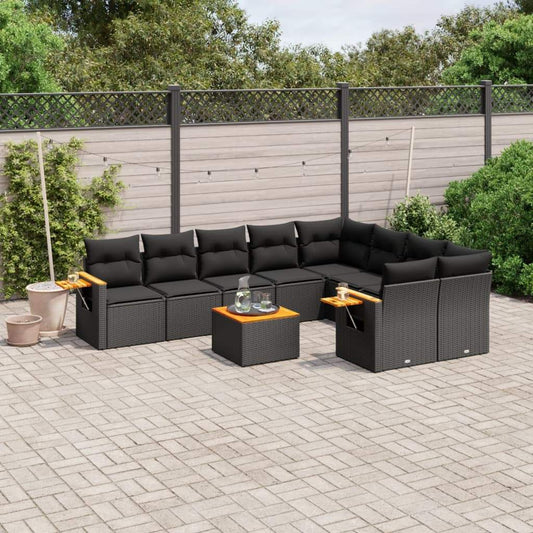 Set Divani da Giardino 10pz con Cuscini in Polyrattan Nero - homemem39