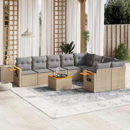 Set Divano da Giardino 10 pz con Cuscini Beige in Polyrattan - homemem39