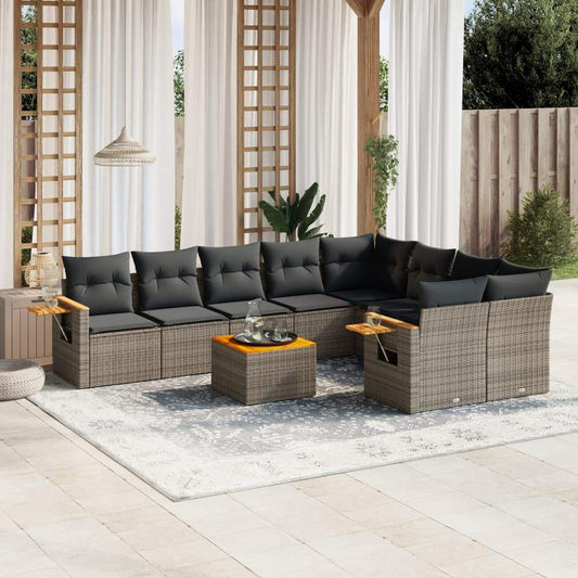 Set Divano da Giardino 10 pz con Cuscini Grigio in Polyrattan - homemem39