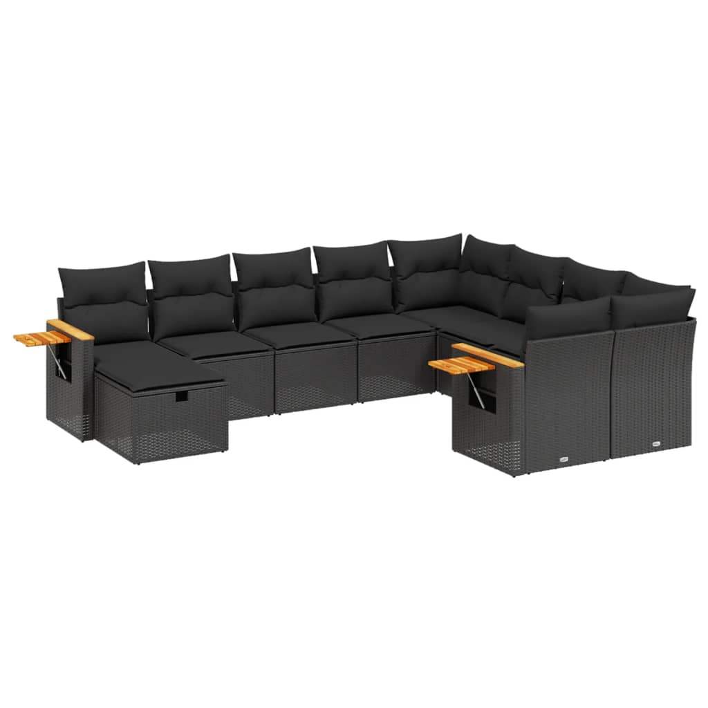 Set Divani da Giardino 10pz con Cuscini in Polyrattan Nero - homemem39