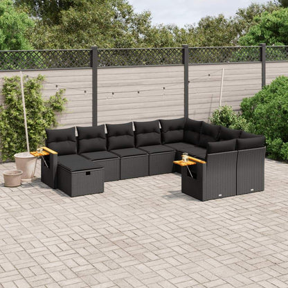 Set Divani da Giardino 10pz con Cuscini in Polyrattan Nero - homemem39