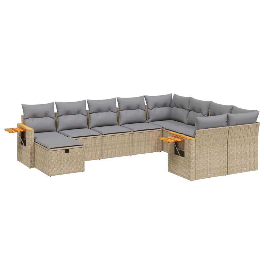 Set Divano da Giardino 10 pz con Cuscini Beige in Polyrattan - homemem39
