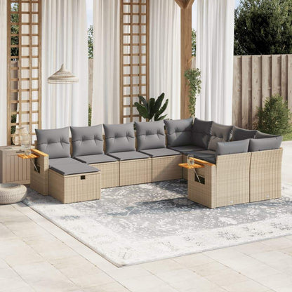 Set Divano da Giardino 10 pz con Cuscini Beige in Polyrattan - homemem39