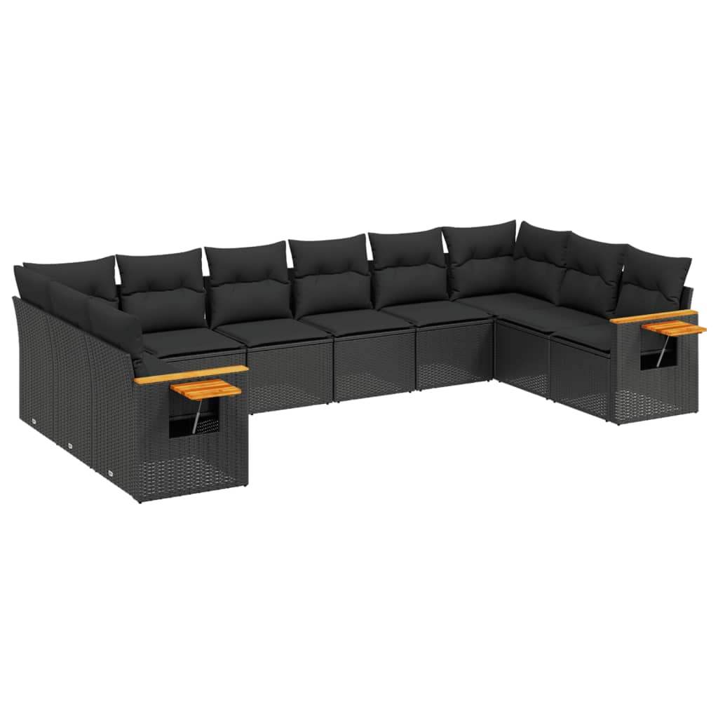 Set Divani da Giardino 10pz con Cuscini in Polyrattan Nero - homemem39