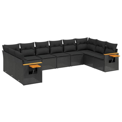 Set Divani da Giardino 10pz con Cuscini in Polyrattan Nero - homemem39