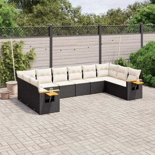 Set Divani da Giardino 10pz con Cuscini in Polyrattan Nero - homemem39