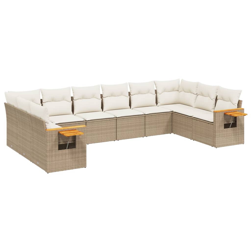 Set Divano da Giardino 10 pz con Cuscini Beige in Polyrattan | homemem39