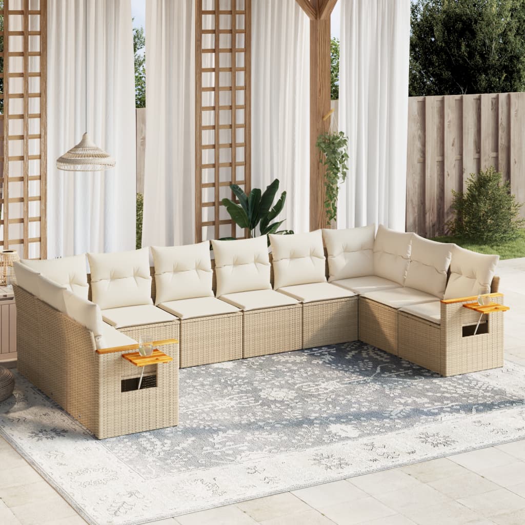 Set Divano da Giardino 10 pz con Cuscini Beige in Polyrattan | homemem39