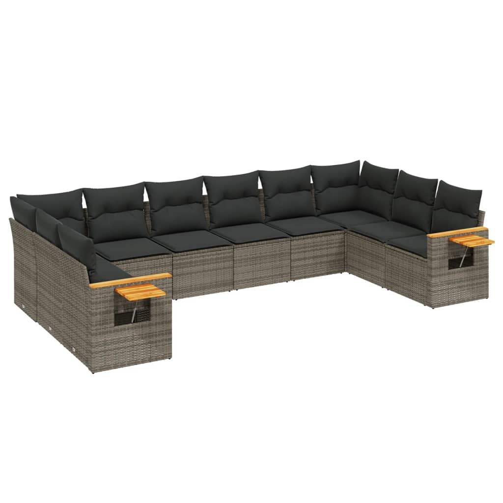 Set Divano da Giardino 10 pz con Cuscini Grigio in Polyrattan - homemem39