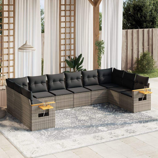 Set Divano da Giardino 10 pz con Cuscini Grigio in Polyrattan - homemem39