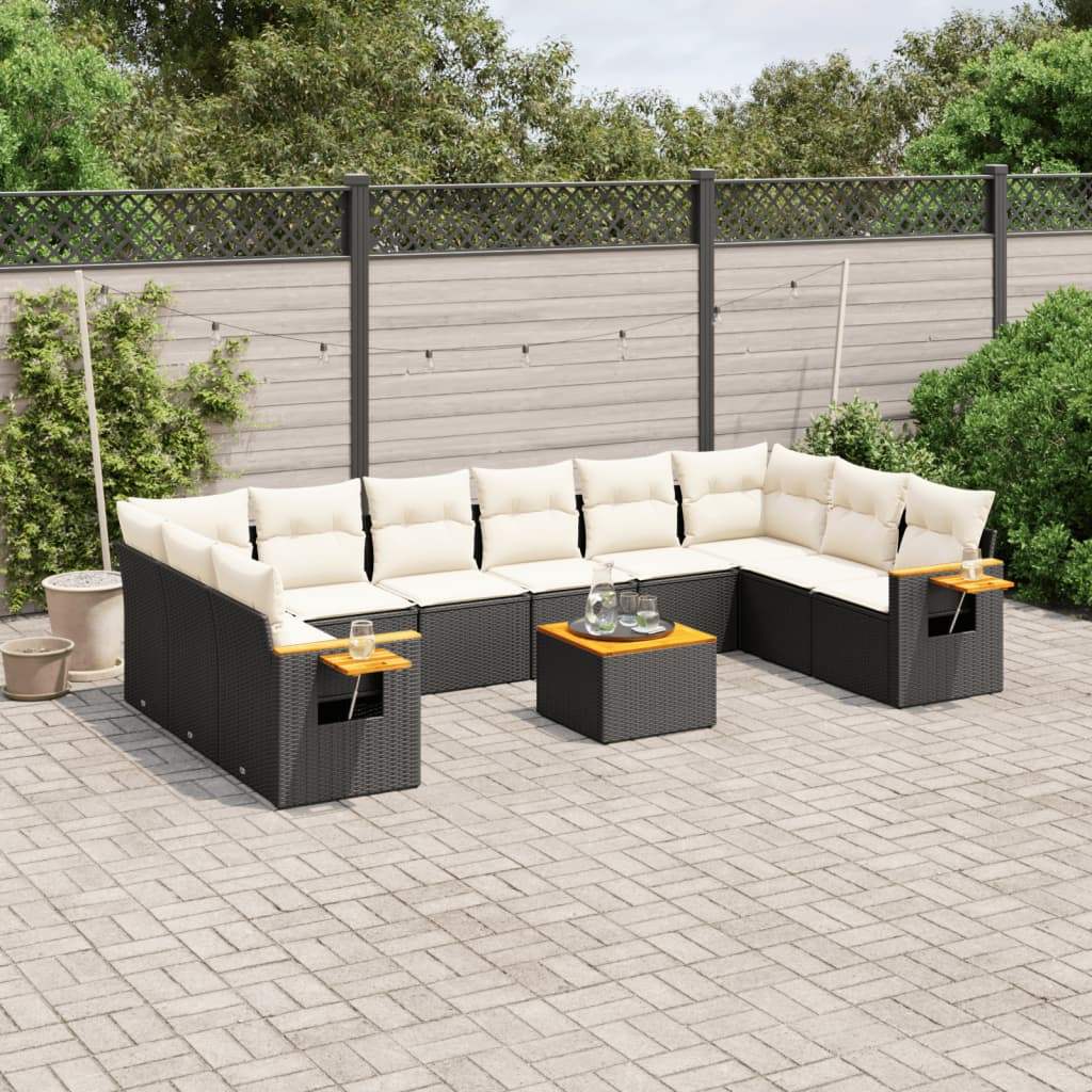 Set Divani da Giardino 11 pz con Cuscini in Polyrattan Nero - homemem39