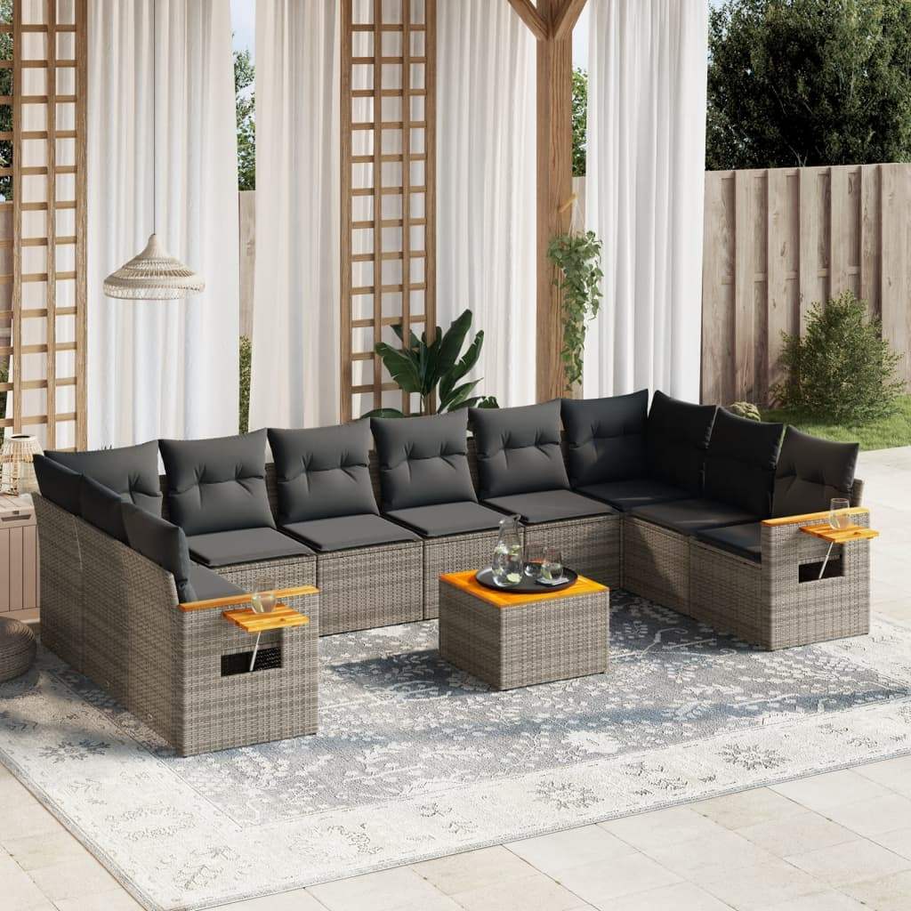 Set Divani da Giardino 11 pz con Cuscini in Polyrattan Grigio - homemem39