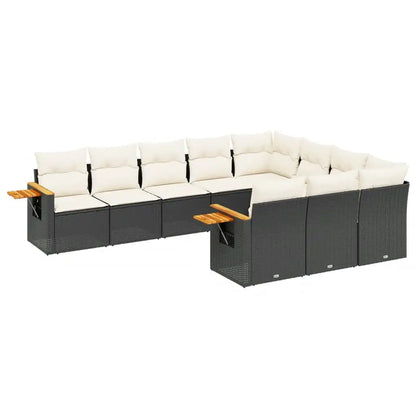 Set Divani da Giardino 10pz con Cuscini in Polyrattan Nero - homemem39