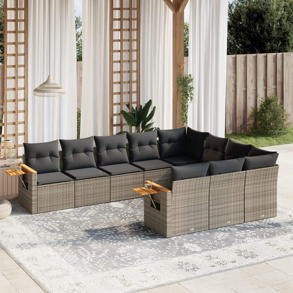 Set Divano da Giardino 10 pz con Cuscini Grigio in Polyrattan - homemem39