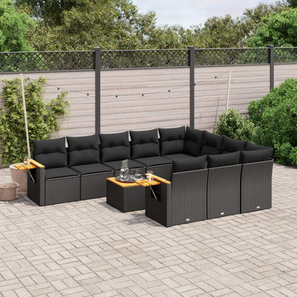 Set Divani da Giardino 11 pz con Cuscini in Polyrattan Nero - homemem39
