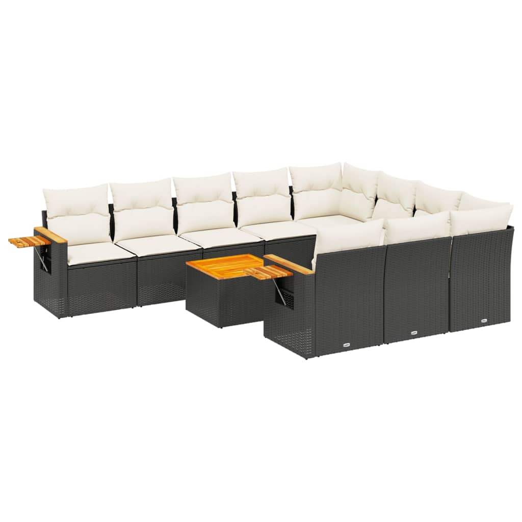 Set Divani da Giardino 11 pz con Cuscini in Polyrattan Nero - homemem39