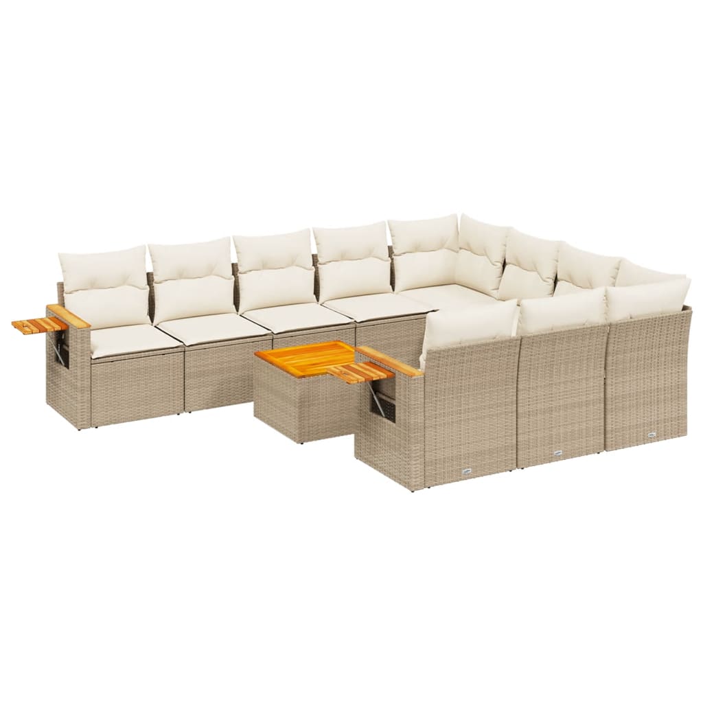 Set Divani da Giardino 11 pz con Cuscini Beige in Polyrattan | homemem39