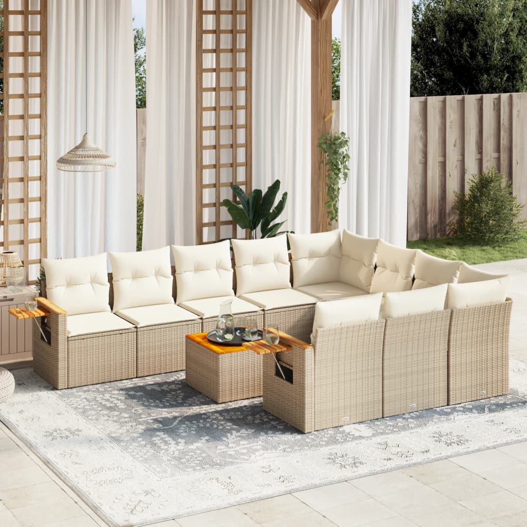 Set Divani da Giardino 11 pz con Cuscini Beige in Polyrattan | homemem39