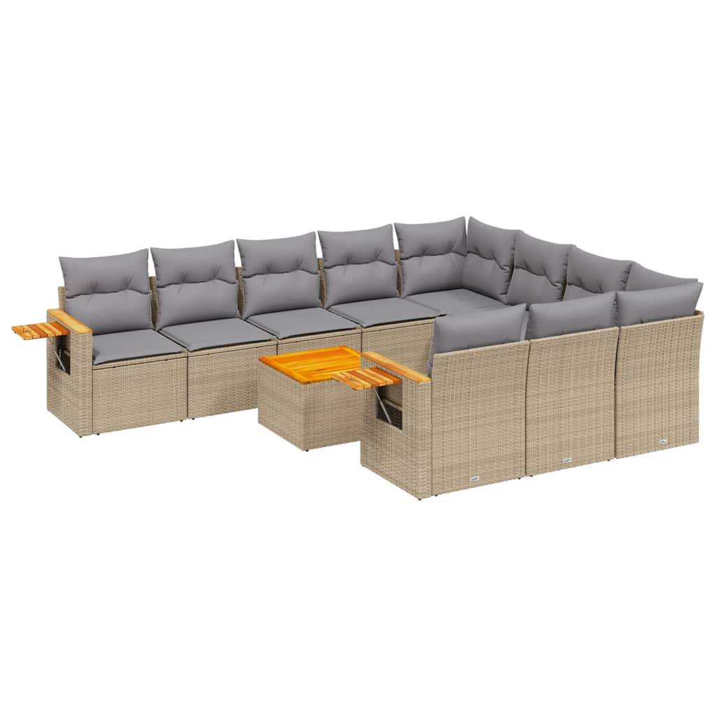 Set Divani da Giardino 11 pz con Cuscini Beige in Polyrattan - homemem39