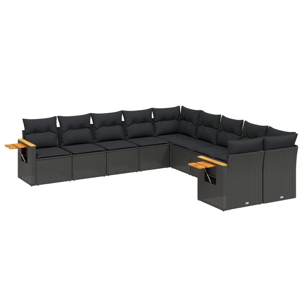 Set Divani da Giardino 10pz con Cuscini in Polyrattan Nero - homemem39