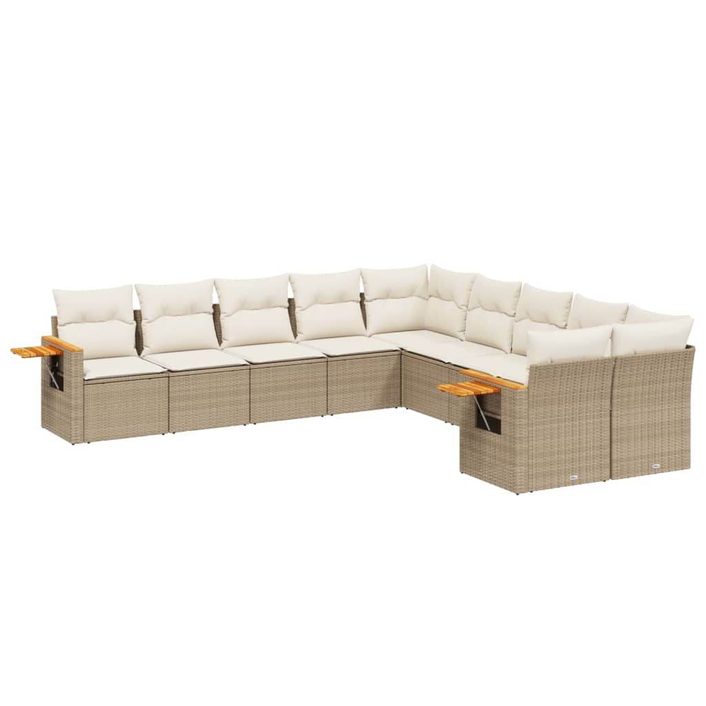 Set Divano da Giardino 10 pz con Cuscini Beige in Polyrattan | homemem39