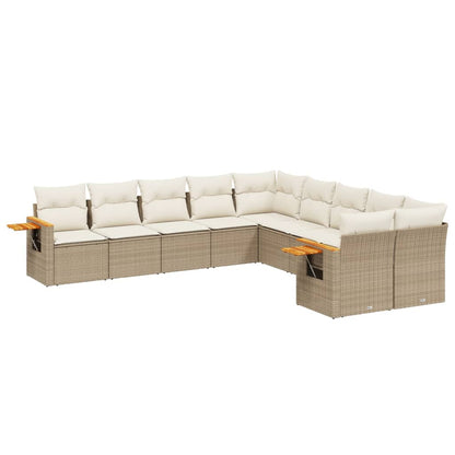 Set Divano da Giardino 10 pz con Cuscini Beige in Polyrattan | homemem39