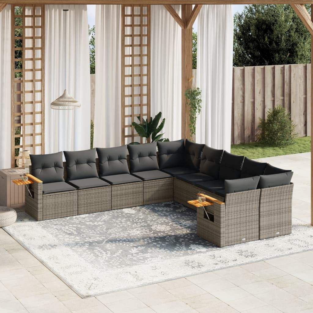 Set Divano da Giardino 10 pz con Cuscini Grigio in Polyrattan - homemem39