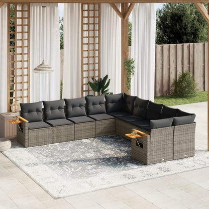 Set Divano da Giardino 10 pz con Cuscini Grigio in Polyrattan - homemem39