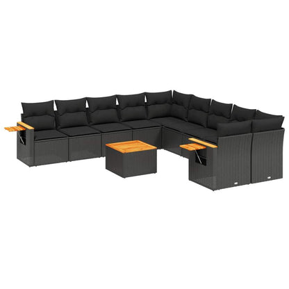 Set Divani da Giardino 11 pz con Cuscini in Polyrattan Nero - homemem39