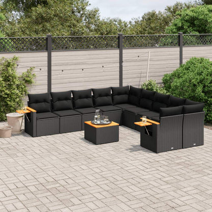 Set Divani da Giardino 11 pz con Cuscini in Polyrattan Nero - homemem39