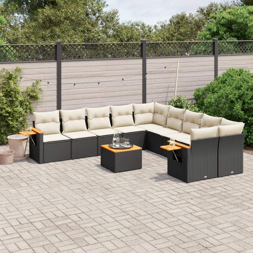 Set Divani da Giardino 11 pz con Cuscini in Polyrattan Nero - homemem39