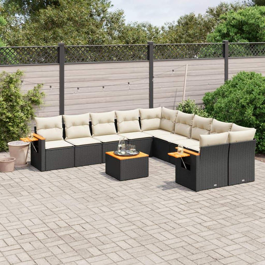 Set Divani da Giardino 11 pz con Cuscini in Polyrattan Nero - homemem39